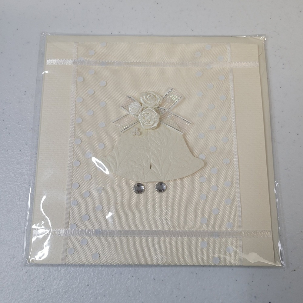 Paper Magic Group Wedding Greeting Card Cream Bells Ribbon Rhinestones 6X6‎